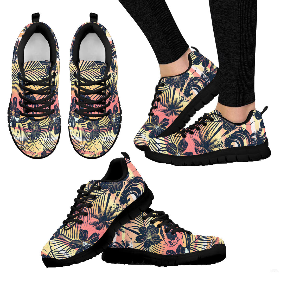 Sneaker Tropical Beach Sunset, Palm And Hibiscus