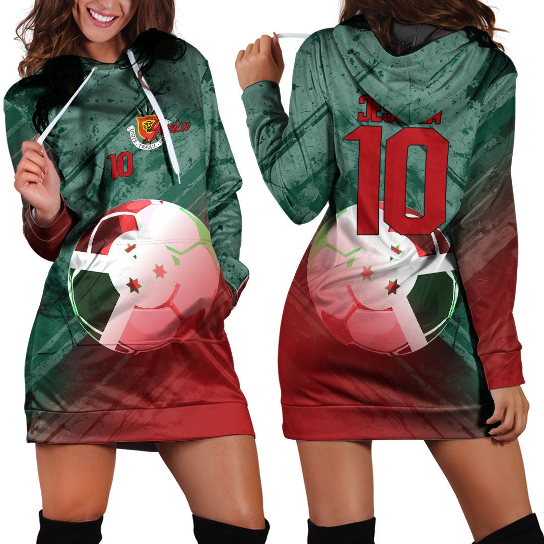Burundi Soccer Hoodie Dress Custom Female Football Fans