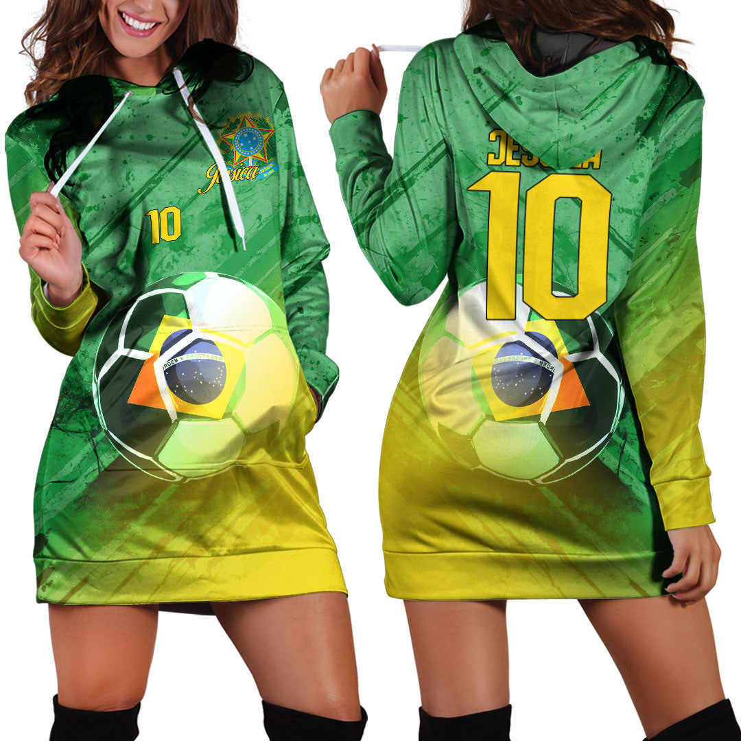 Brazil Soccer Hoodie Dress Custom Female Football Fans