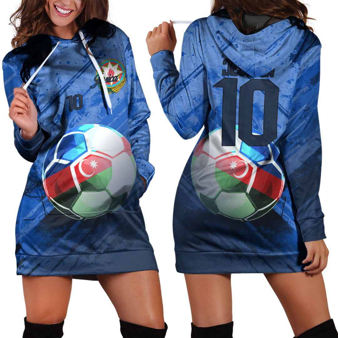 Azerbaijan Soccer Hoodie Dress Custom Female Football Fans