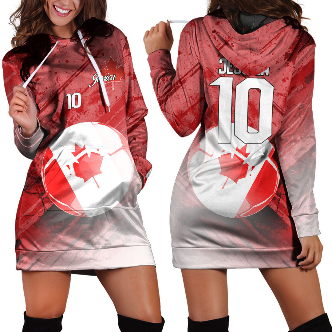 Canada Soccer Hoodie Dress Custom Female Football Fans