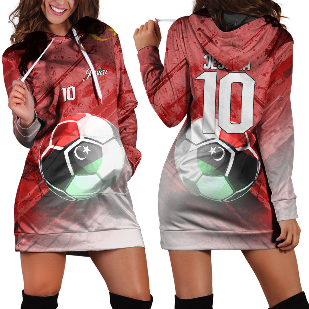 Libya Soccer Hoodie Dress Custom Female Football Fans