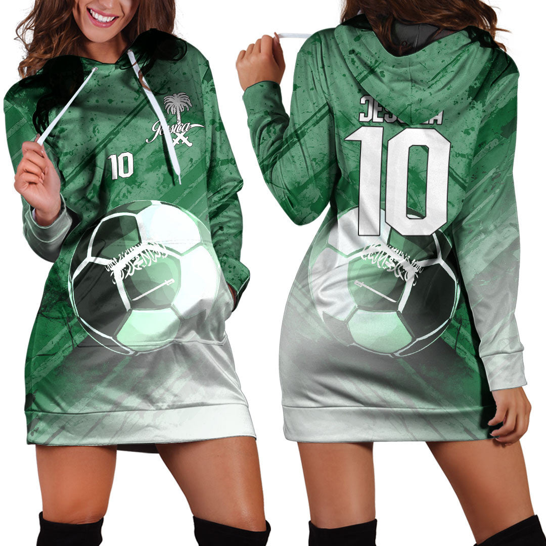 Saudi Arabia Soccer Hoodie Dress Custom Female Football Fans