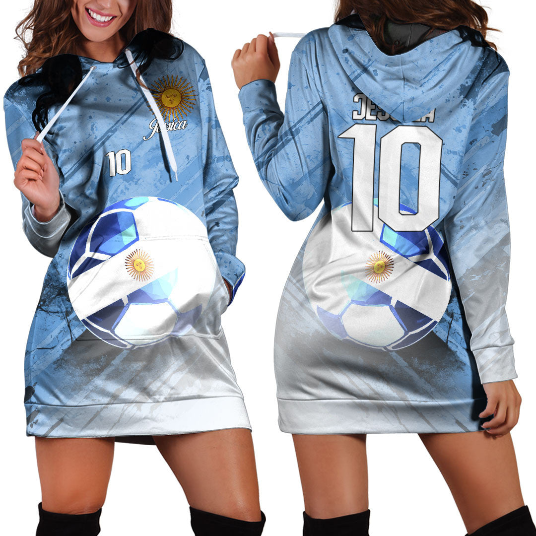 Argentina Soccer Hoodie Dress Custom Female Football Fans