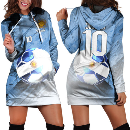 Argentina Soccer Hoodie Dress Custom Female Football Fans