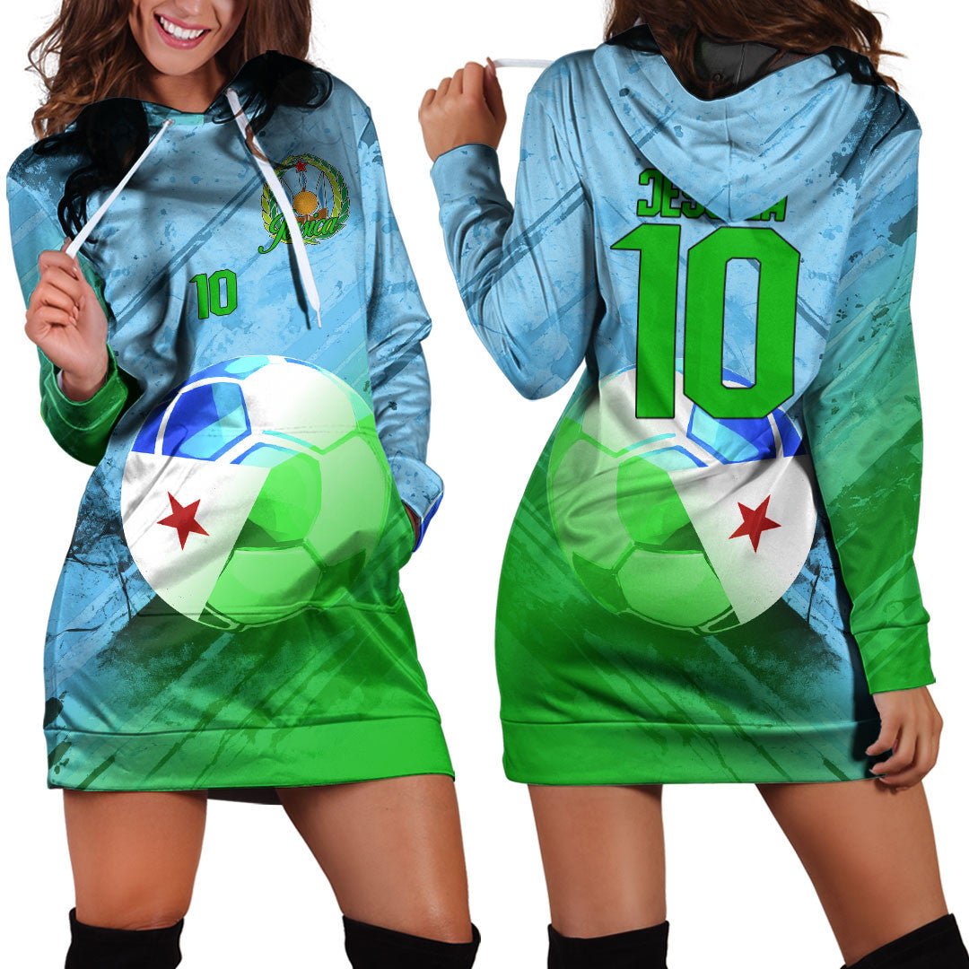 Djibouti Soccer Hoodie Dress Custom Female Football Fans
