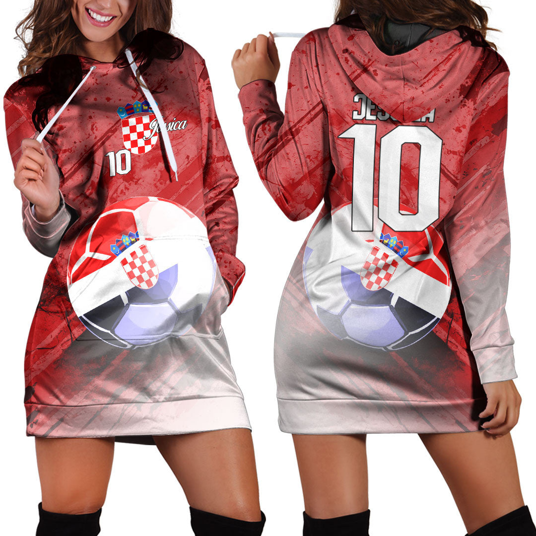 Croatia Soccer Hoodie Dress Custom Female Football Fans