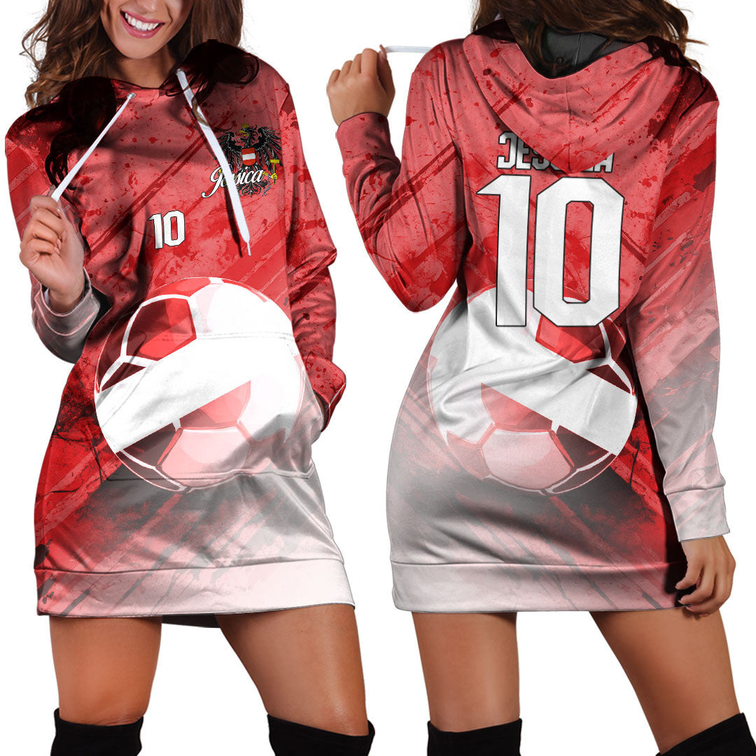 Austria Soccer Hoodie Dress Custom Female Football Fans