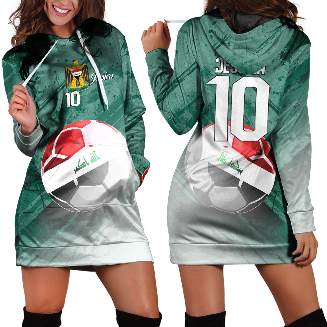 Iraq Soccer Hoodie Dress Custom Female Football Fans