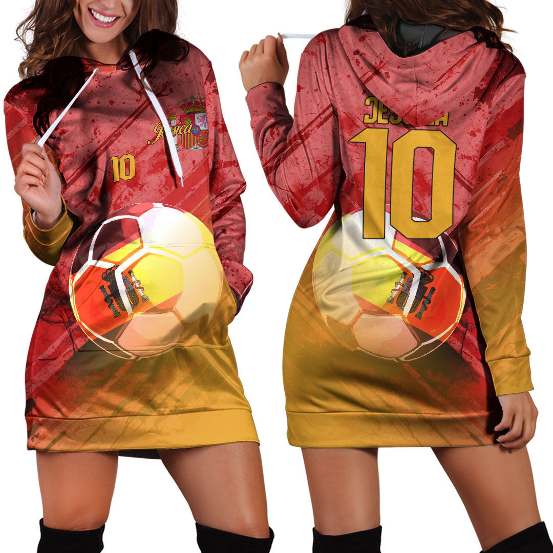Spain Soccer Hoodie Dress Custom Female Football Fans