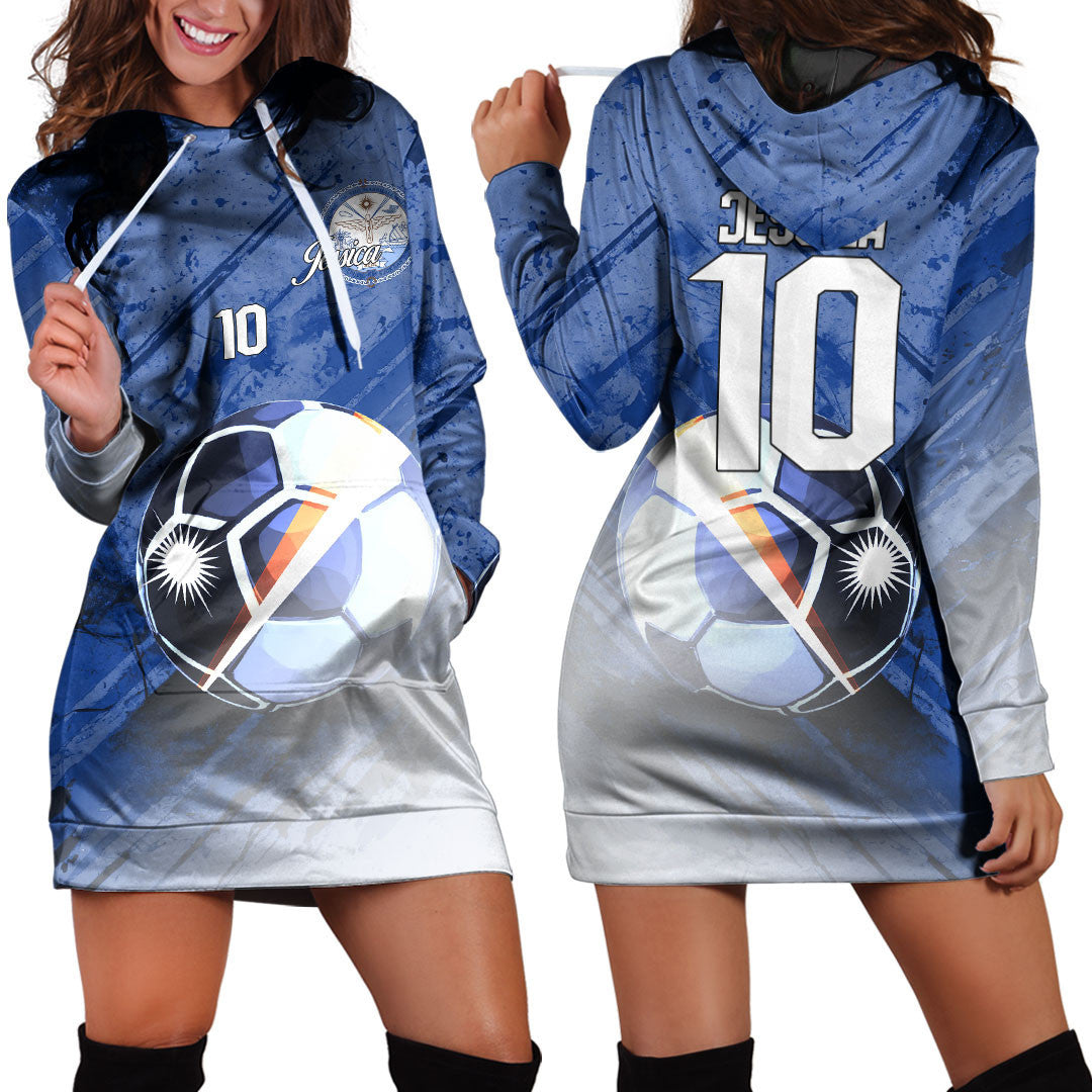 Marshall Islands Soccer Hoodie Dress Custom Female Football Fans