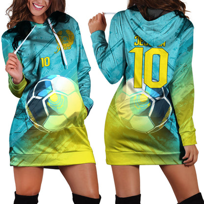 Kazakhstan Soccer Hoodie Dress Custom Female Football Fans