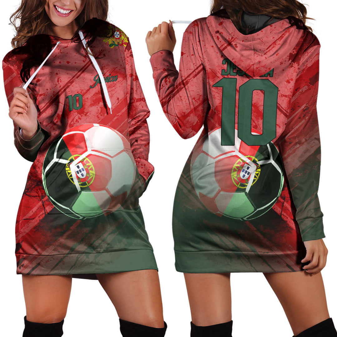 Portugal Soccer Hoodie Dress Custom Female Football Fans