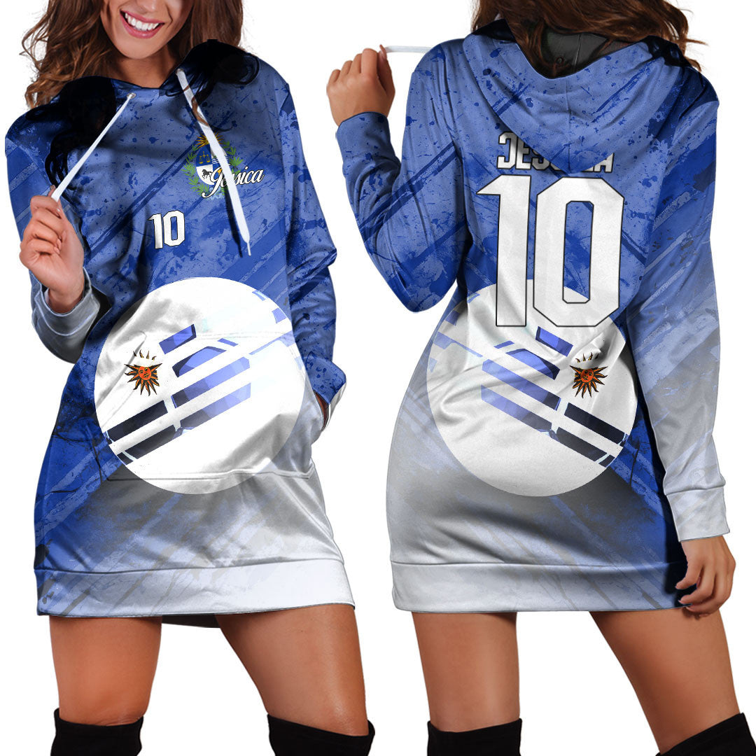 Uruguay Soccer Hoodie Dress Custom Female Football Fans