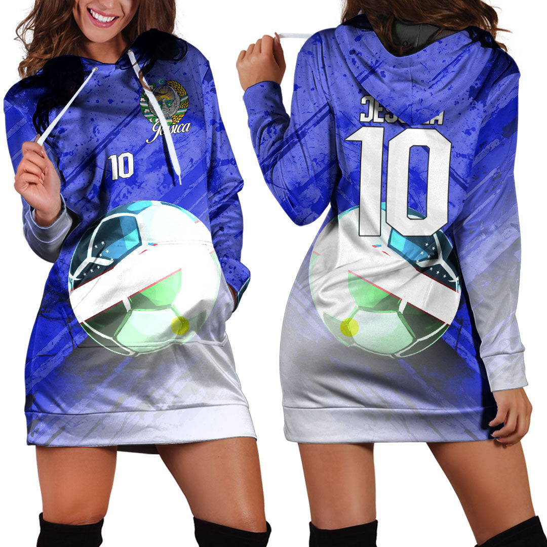 Uzbekistan Soccer Hoodie Dress Custom Female Football Fans