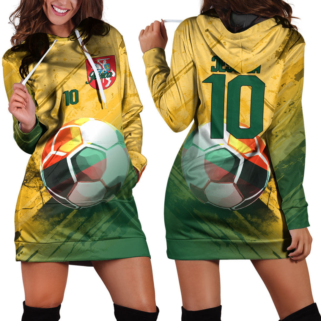 Lithuania Soccer Hoodie Dress Custom Female Football Fans