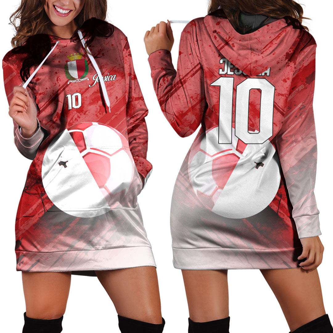 Malta Soccer Hoodie Dress Custom Female Football Fans