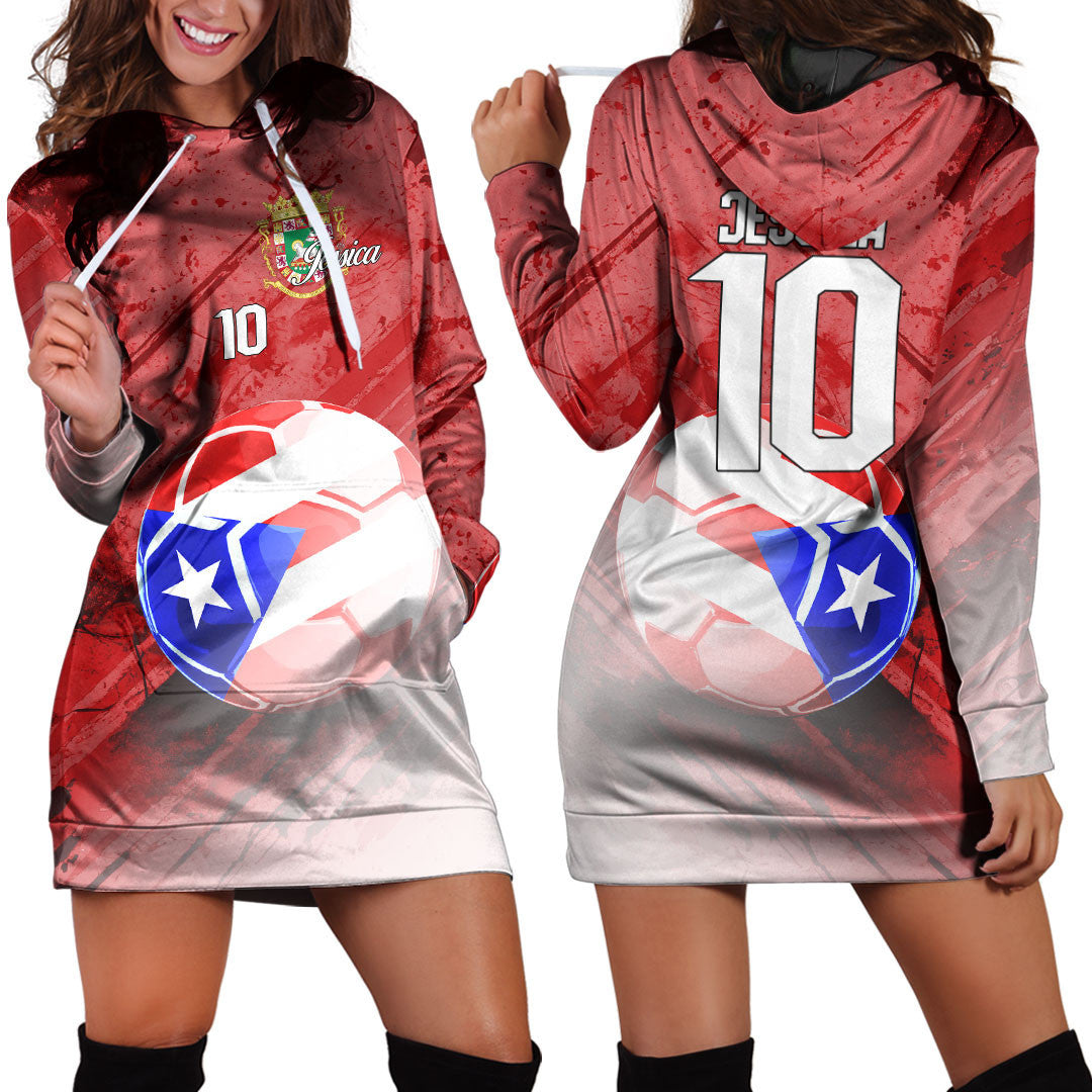 Puerto Rico Soccer Hoodie Dress Custom Female Football Fans