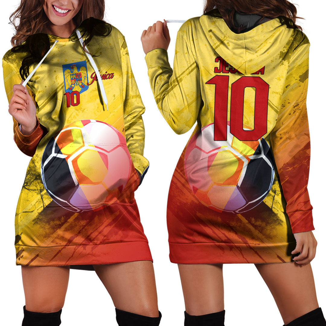 Romania Soccer Hoodie Dress Custom Female Football Fans