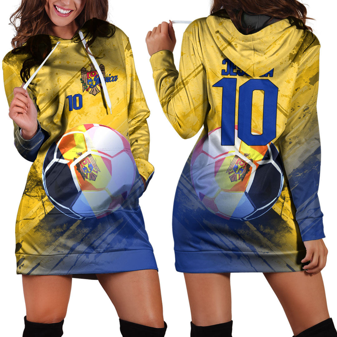 Moldova Soccer Hoodie Dress Custom Female Football Fans
