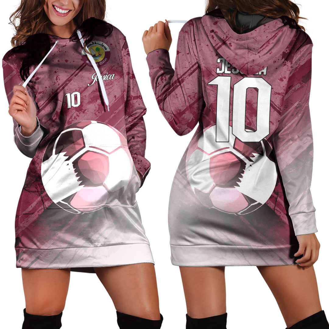 Qatar Soccer Hoodie Dress Custom Female Football Fans