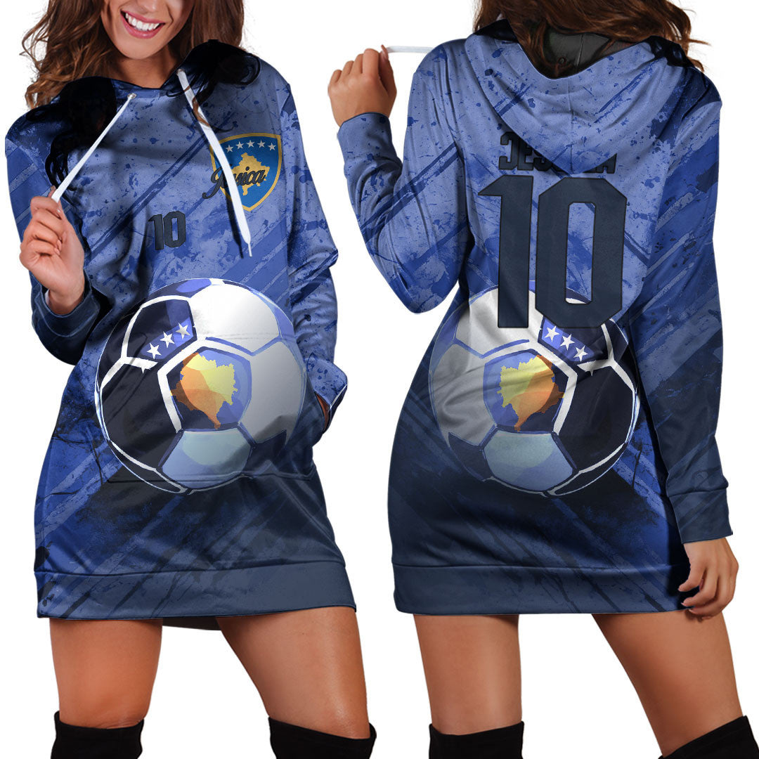 Kosovo Soccer Hoodie Dress Custom Female Football Fans