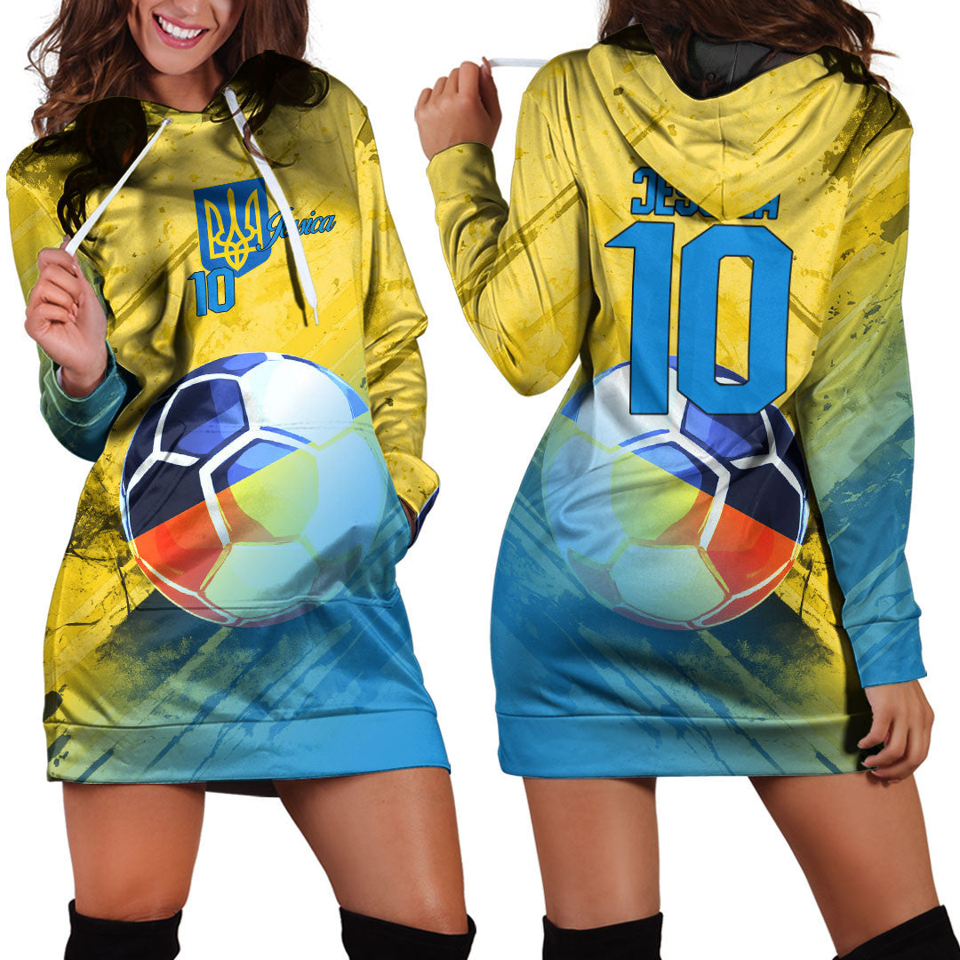 Ukraine Soccer Hoodie Dress Custom Female Football Fans
