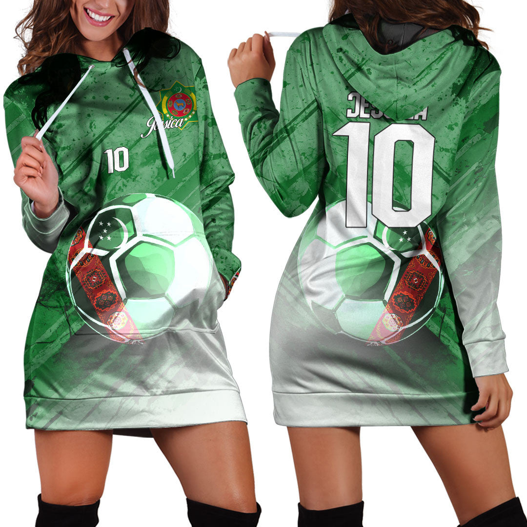 Turkmenistan Soccer Hoodie Dress Custom Female Football Fans