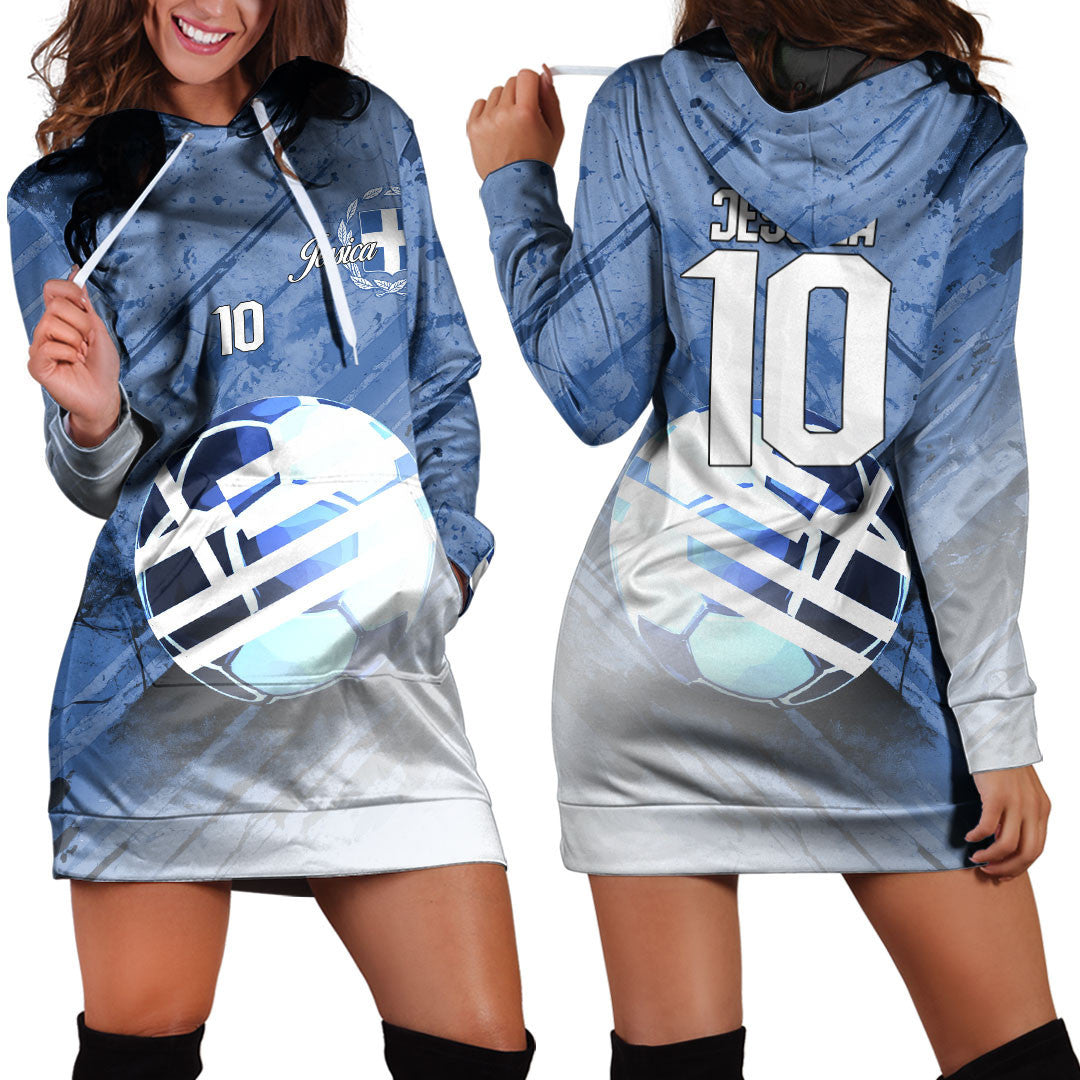 Greece Soccer Hoodie Dress Custom Female Football Fans