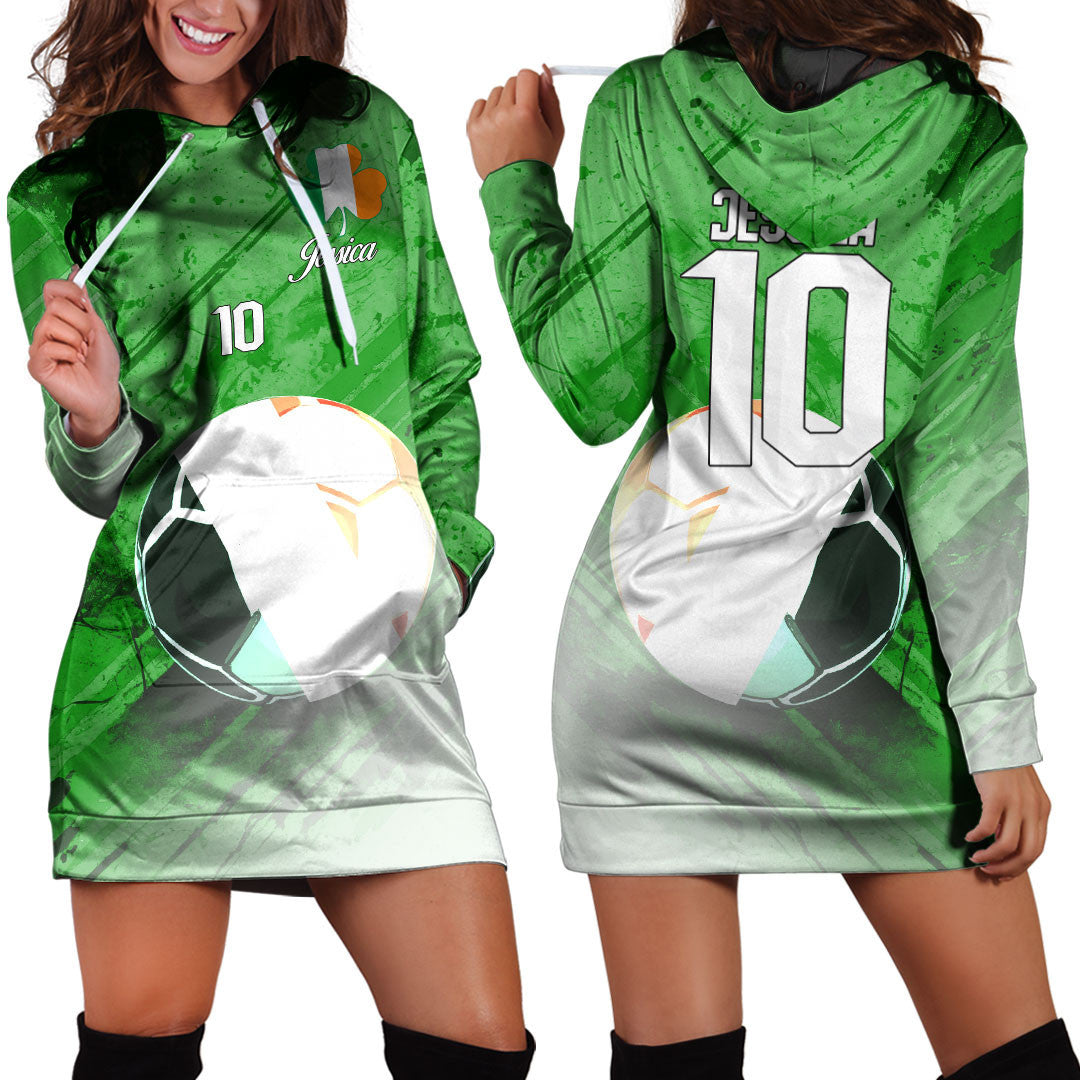 Ireland Soccer Hoodie Dress Custom Female Football Fans
