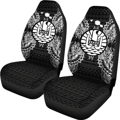 French Polynesia Car Seat Cover French Polynesia Coat Of Arms Map Black