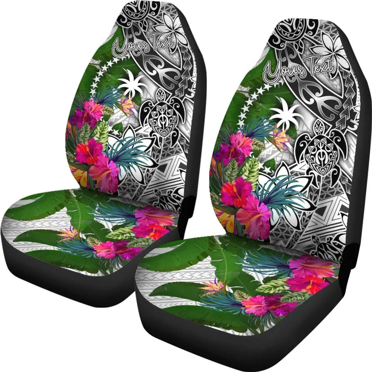 Chuuk Custom Personalised Car Seat Covers White Turtle Plumeria Banana Leaf
