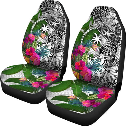 Chuuk Custom Personalised Car Seat Covers White Turtle Plumeria Banana Leaf