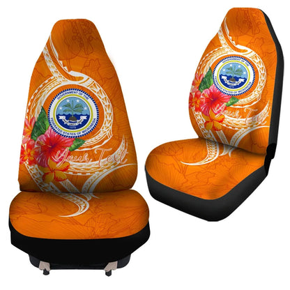 Federated States Of Micronesia Custom Personalised Car Seat Covers Orange Floral With Seal