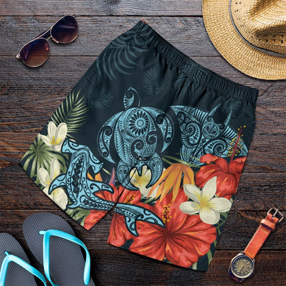 Hawaii Turtle Shark Manta Ray Hibiscus Plumeria Men's Shorts