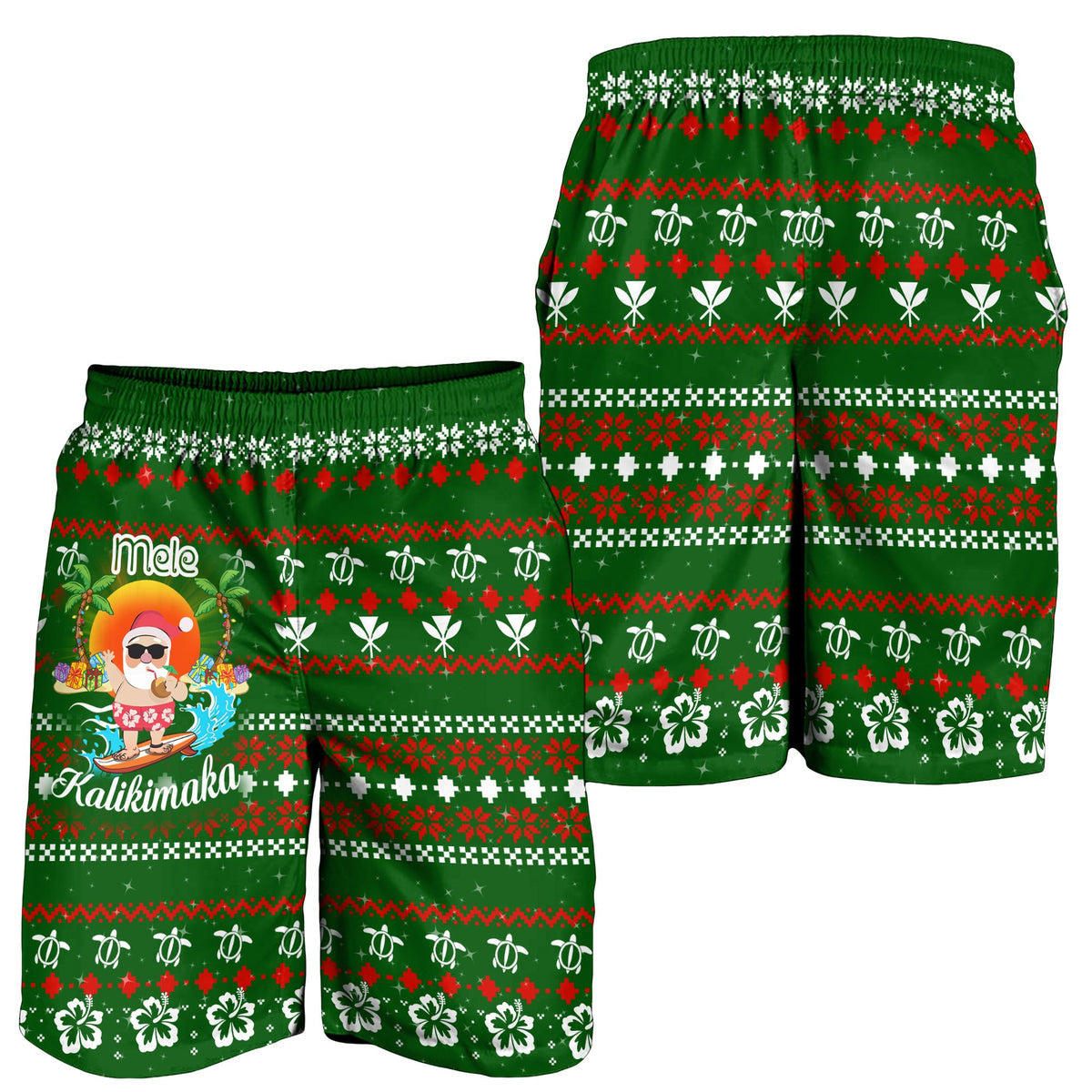 Hawaiian Santa Claus Mele Kalikimaka Men's Shorts Aviv Style Green