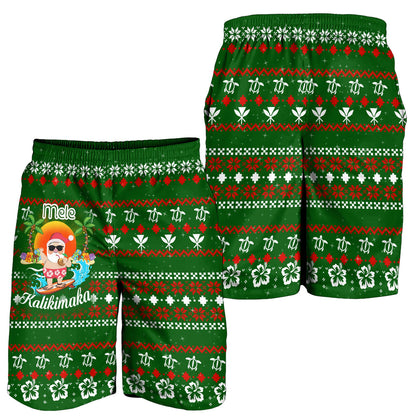 Hawaiian Santa Claus Mele Kalikimaka Men's Shorts Aviv Style Green
