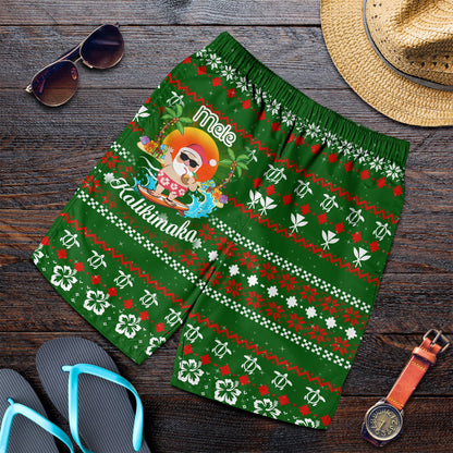Hawaiian Santa Claus Mele Kalikimaka Men's Shorts Aviv Style Green