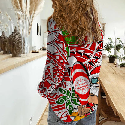 Hawaii Mele Kalikimaka Santa Claus Beach Casual Shirt