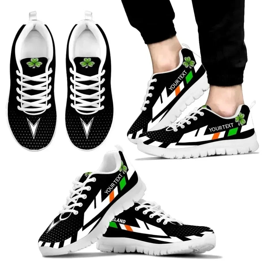 Custom Text Celtic Personalised Ireland Sneakers Ireland Flag With Shamrock