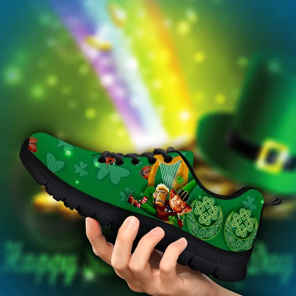 Celtic St. Patrick's Day Sneakers Irish Leprechaun with Traditional Harp