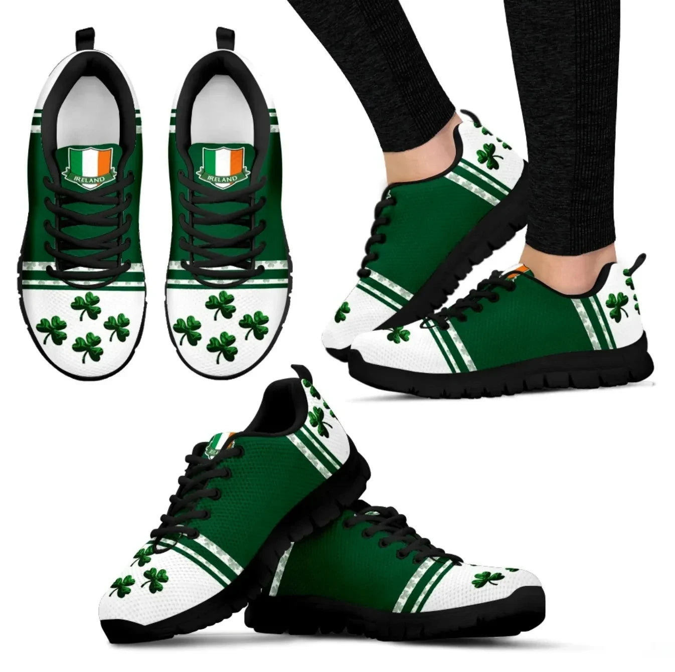 Celtic St. Patrick's Day Sneakers Ireland Flag with Shamrock pattern