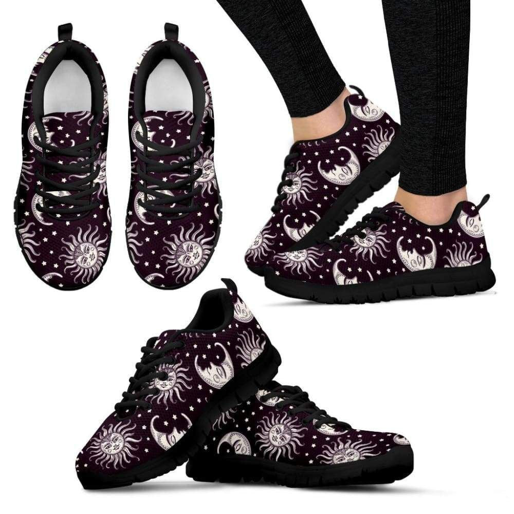 Celticone Women's Sneakers Wicca Moon and Sun Black