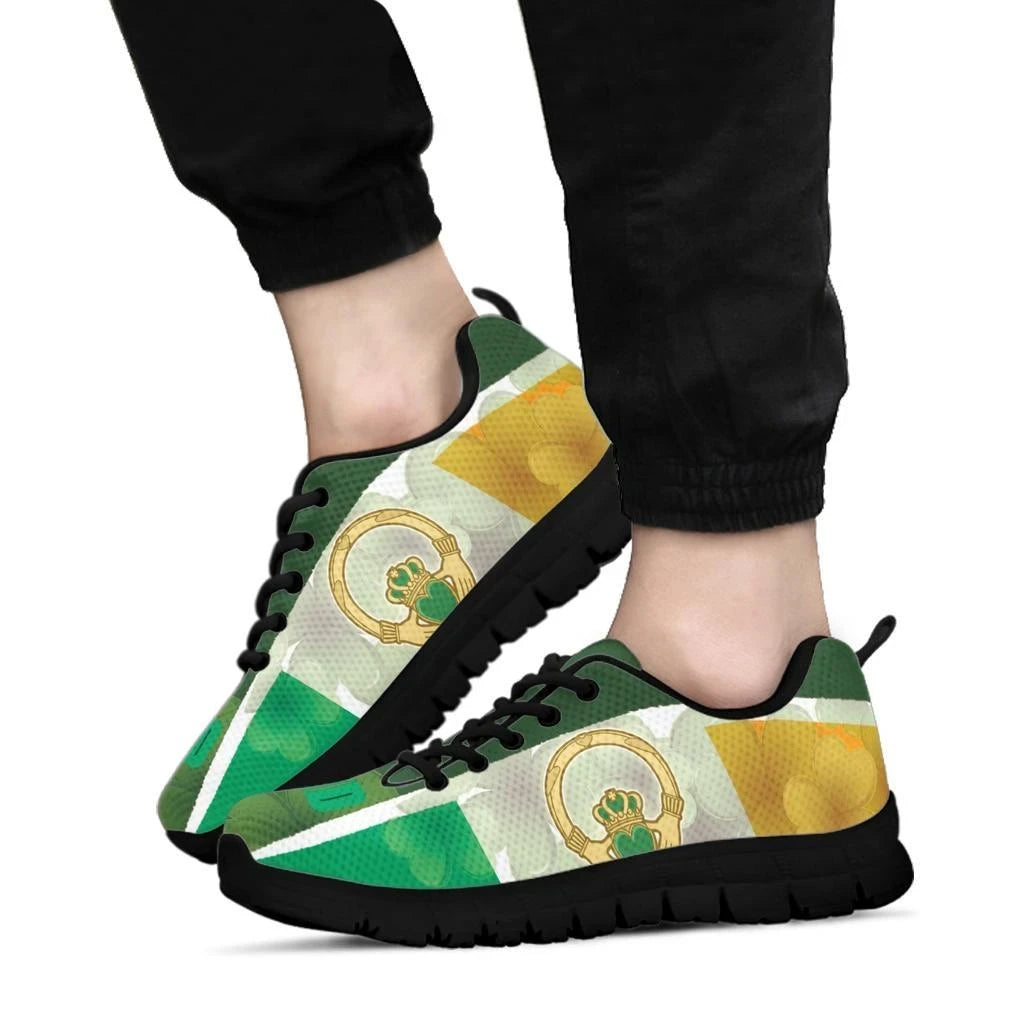 Celtic Ireland Sneakers Ireland Flag With Claddagh Ring and Shamrock