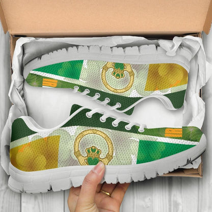 Celtic Ireland Sneakers Ireland Flag With Claddagh Ring and Shamrock