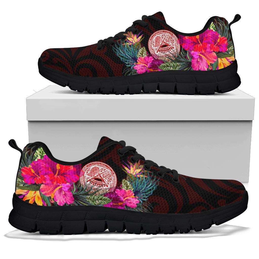 American Samoa Sneakers Coat Of Arm With Polynesian Patterns