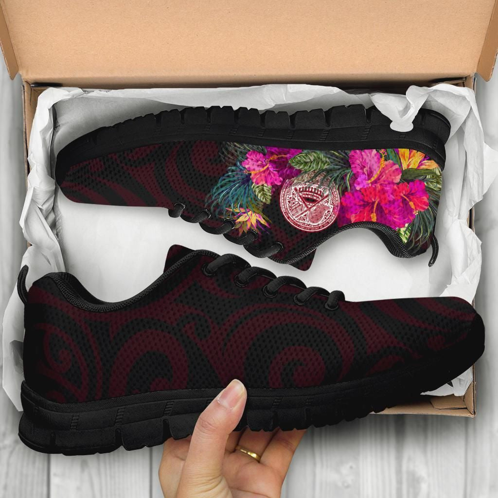 American Samoa Sneakers Coat Of Arm With Polynesian Patterns