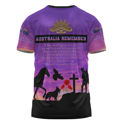Australia T Shirt Anzac Day In Remembrance Of All Those Who Served On Foot Paw Hoof And Wing Long