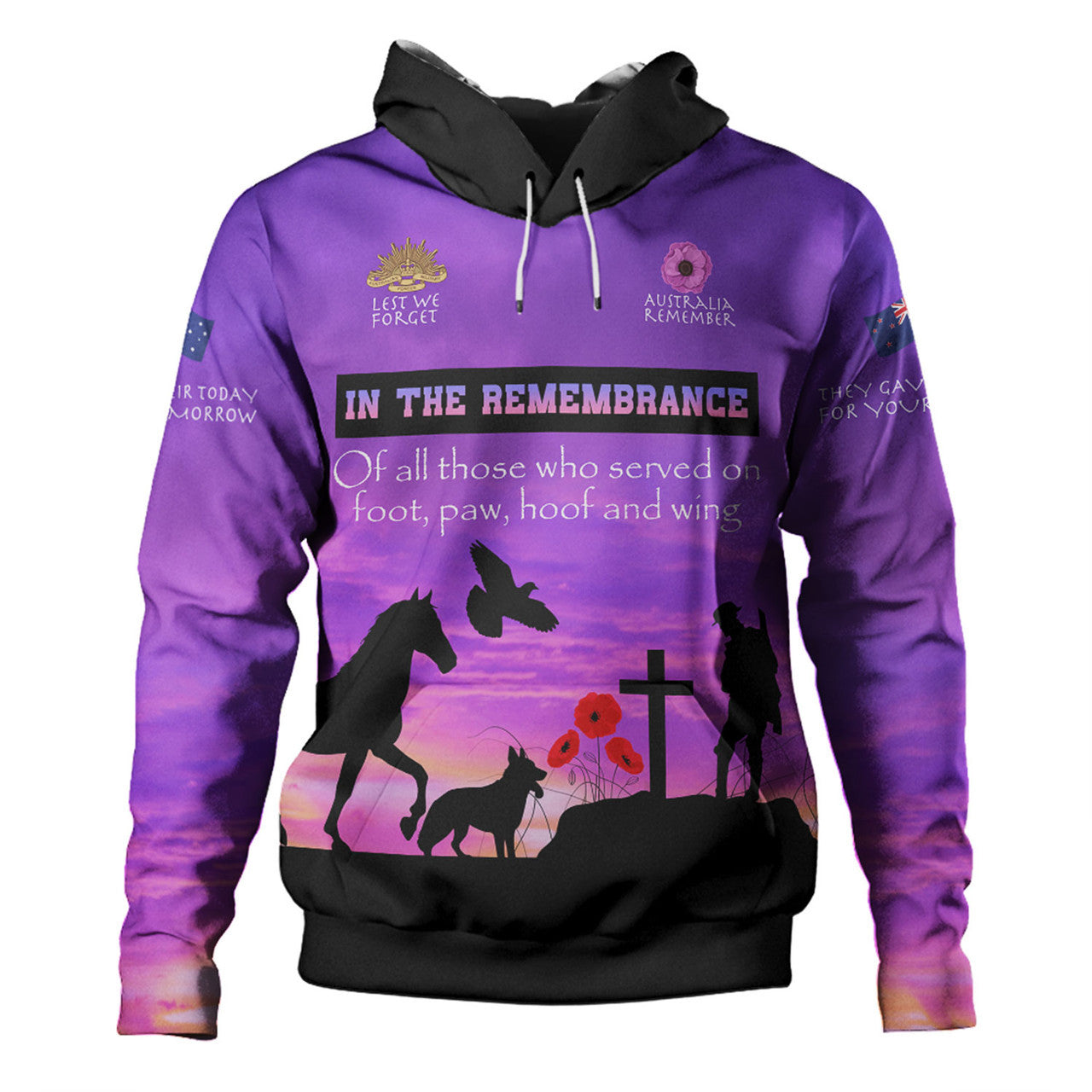 Australia Hoodie Anzac Day In Remembrance Of All Those Who Served On Foot Paw Hoof And Wing Long