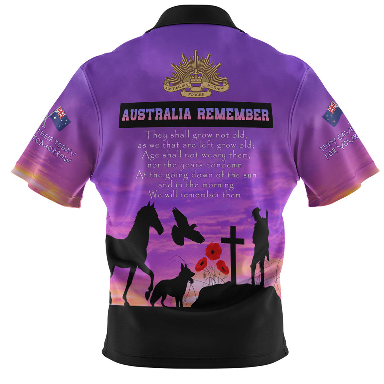 Australia Polo Shirt Anzac Day In remembrance of all those who served on foot paw hoof and wing Long